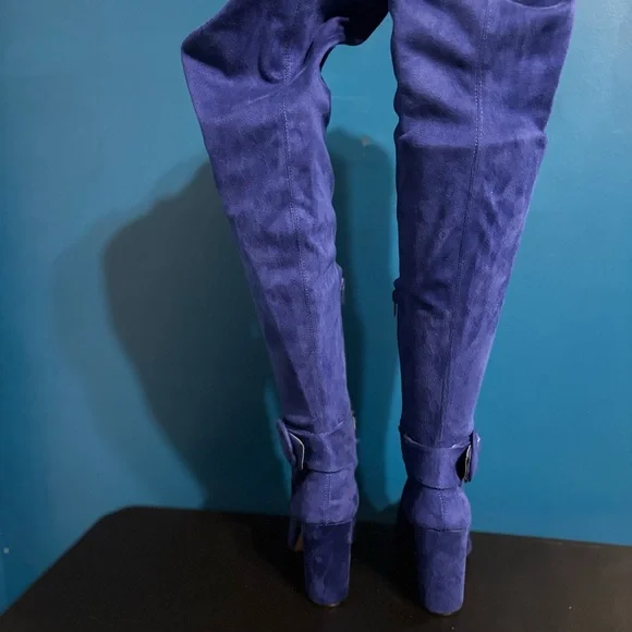 JustFab Blue Over the Knee Boots with Pointed Toe - Picture 2 of 8